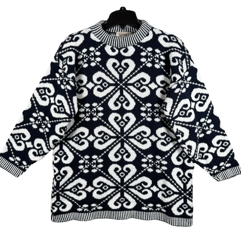 Vintage Carriage Court Sport Crewneck Sweater Women Petite Large Fair Isle Chunk